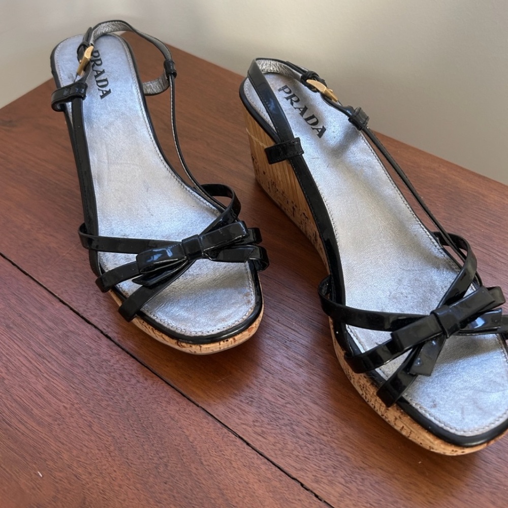 Prada Black Patent Leather Sandals